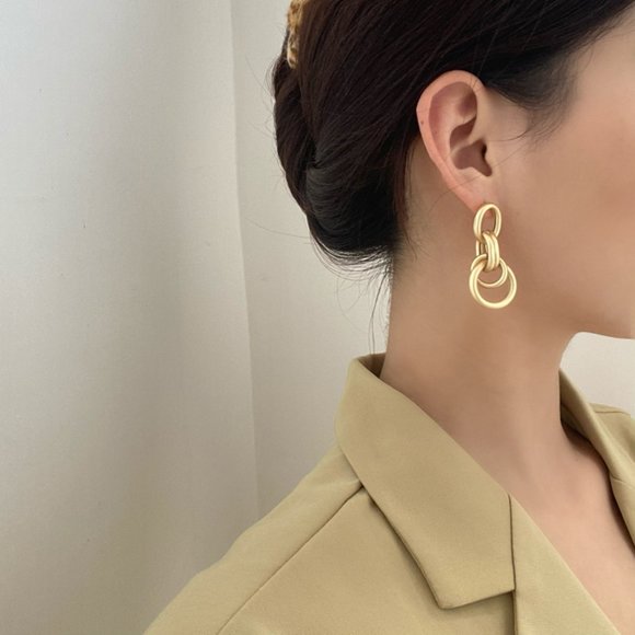 💙Last one 💕Geometric Circles Chain Drop Earrings - Picture 2 of 14